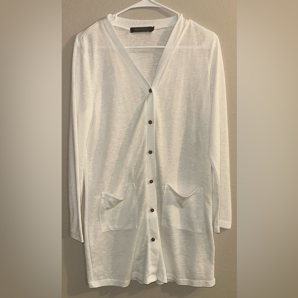 MEROKEETY Cream White Long Button Front‎ Cardigan Sweater Women’s Size Medium